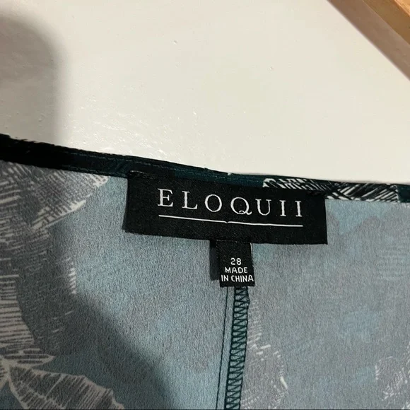 Eloquii Floral Blouse With Ruched Sleeves Green/Black/White Size 28 - Picture 4 of 10